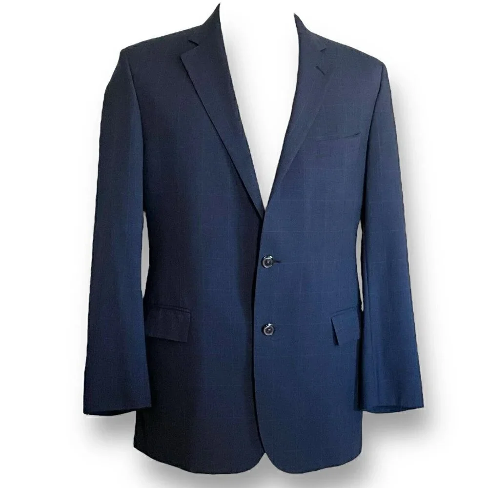 Brooks Brothers 346 Regent Fit Two Button Blazer 43R Dark Blue Glen Plaid Wool